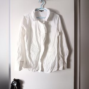 HUGO BOSS White Stretch Cotton Flat Ruffle Front Blouse 10